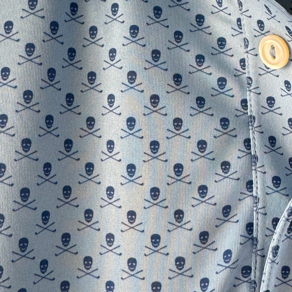 Peter Millar Polo Skull Crossbones Summer Comfort Blue Golf Shirt Mens Size L - Picture 10 of 12
